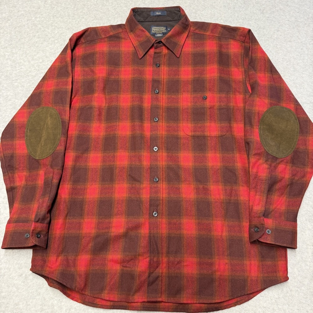 Pendleton Shirt Mens XL Red Plaid Trail Wool Flannel Lined Long Sleeve Button Up